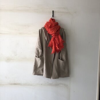 【冬支度SALE】厚手リネンの男女兼用フーテッドコート　H75の画像
