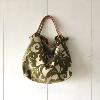 【受注製作】モスグリーン色の花模様の鞄の画像