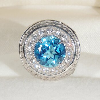 4.66ctブルートパーズと再生ダイヤモンド、SV925の指輪（ロジウム、リング：11号、サイズ変更可、11月の誕生石）の画像