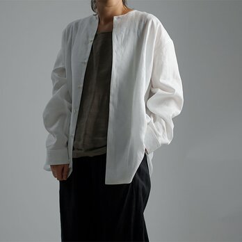 【wafu】Oversized Linen shirt　比翼ビックシャツ 男女兼用 / 白色 t021e-wht1の画像