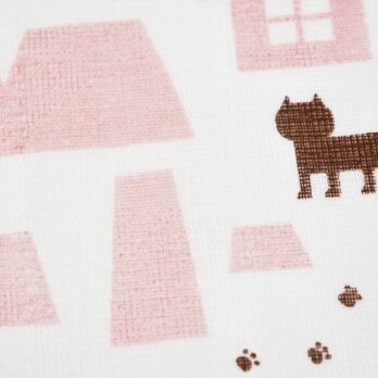 かやのふきん「猫のおうち（ピンク）」　作者：粟辻デザインの画像