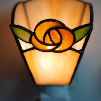 「おやすみランプ・オレンジ色のバラ＆オレンジ系」ステンドグラスランプ　フットランプの画像