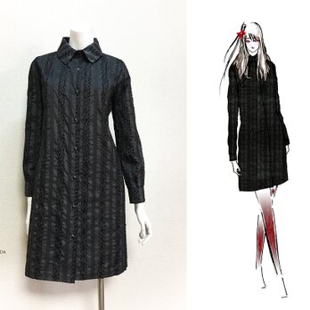 【1点もの・デザイン画付き】ブラック刺繍ストライプワンピース（KOJI TOYODA）の画像