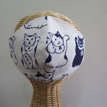 送料無料　招き猫のマスク 藍染めの画像