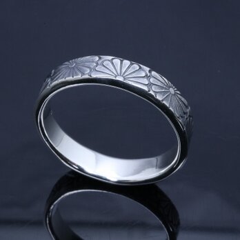 指輪 メンズ : 乱菊 菊紋 平打ち シルバー リング 5mm幅 14～27号 シンプル 和柄 和風 ブランドの画像