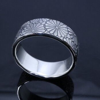 指輪 メンズ : 乱菊 菊紋 平打ち シルバー リング 8mm幅 14～27号 シンプル 和柄 和風 ブランドの画像
