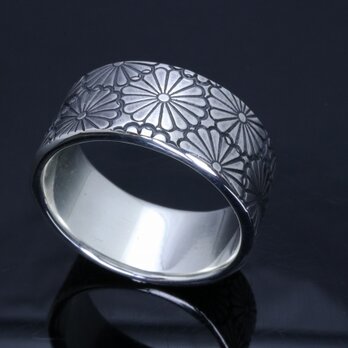 指輪 メンズ : 乱菊 菊紋 平打ち シルバー リング 10mm幅 14～27号 シンプル 和柄 和風 ブランドの画像