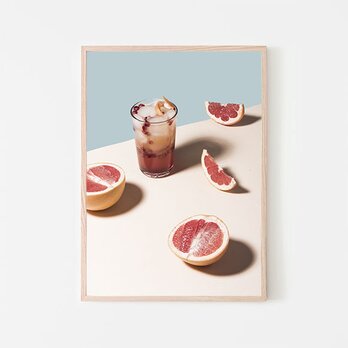 ピンクグレープフルーツのフレッシュカクテルジュース / A3 ポスター 写真 ミニマル ドリンク スライス 果物の画像