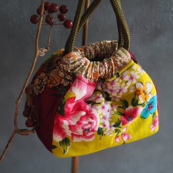 台湾花柄x絹織物のminiポシェット(一点作品/送料無料)の画像