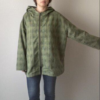 着物リメイクパーカー　グリーン紬の画像