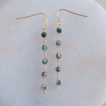 moss agate earring：５連モスアゲートロングチェーンピアス・イヤリング　グリーンの画像