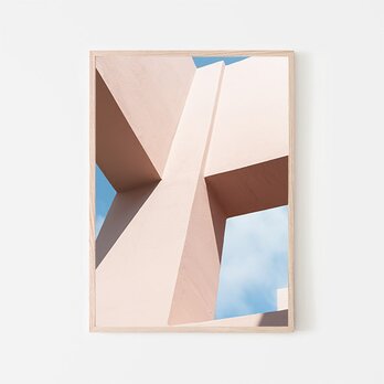 アブストラクト 建築物 / アートポスター 写真 ミニマル アートプリント 青空 抽象的 ビル 建物 ピンク 縦長の画像