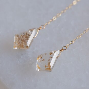 quartz with foil earring２：箔入りクリスタルクォーツピアス・イヤリング　ロングチェーンの画像