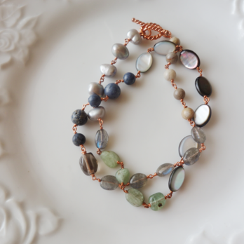 No.373*天然石＆淡水真珠のメガネ留めネックレス/46cmの画像