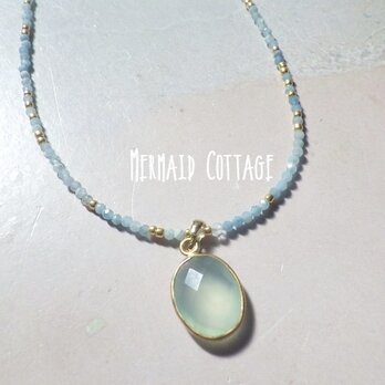 Big Prehnite & Aquamarine Necklace☆プレナイト☆葡萄石☆３WAYの画像