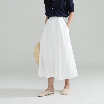 ふわり、ひらり、美しいドレープを描く美形スカート　コットンリネンスカート　ロングスカート ホワイト　210807-1の画像