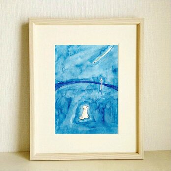 犬の絵｜原画「流れ星」 ※木製額縁入り（インチサイズ）