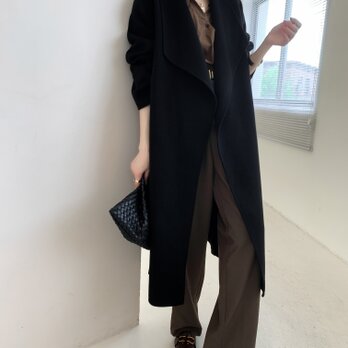 【全14色】　【ウール100％】　リバーシブル生地　手縫い　ロングコート☆オーダーメイド可の画像