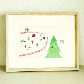 イラスト｜原画「楽しい季節」 ※木製額縁入り（八つ切りサイズ）インテリアアート