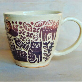 ねこいぬ鳥の搔きおとしコーヒーカップの画像