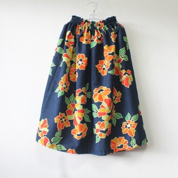 ☆着物スカート☆紺色花柄♪【再販】/32ks17の画像