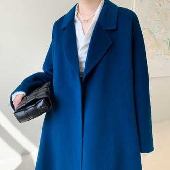 【全14色】　【ウール100％】　リバーシブル生地　手縫い　ロングコート☆オーダーメイド可の画像