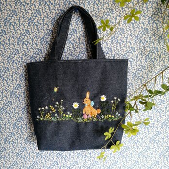 イングリッシュ・ガーデン野うさぎ刺繍バッグの画像