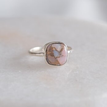 copper pink opal ring　コッパーピンクオパール シルバーリング　silver925　フリーサイズの画像