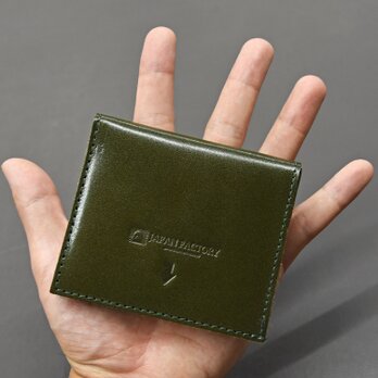 栃木レザー 薄い蓋のない財布 四角い コンパクト財布 ミニ財布 二つ折り財布 ギフト 財布 グリーン JAW020の画像