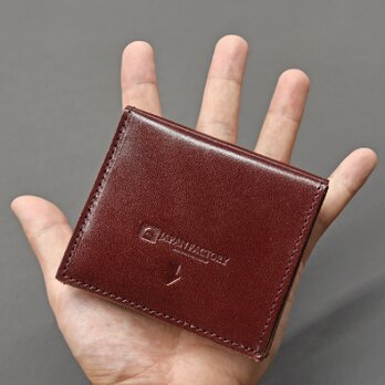 栃木レザー 薄い蓋のない財布 四角い コンパクト財布 ミニ財布 二つ折り財布 ギフト 財布 ワイン JAW020の画像