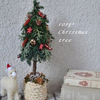 アルパカとクリスマスツリーの画像
