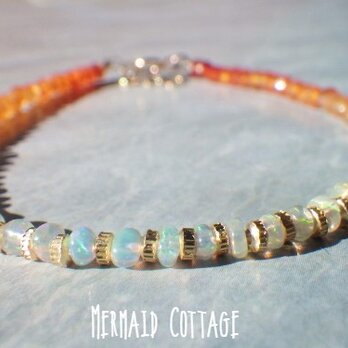 14kgf＊Opal Sunset Bracelet　オパール＆カーネリアン☆アジャスターの画像