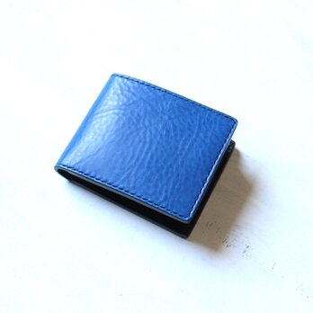 【一点物即納品】二つ折り財布 ～イタリアンシュリンクブルー×国産シュリンクブラック～の画像