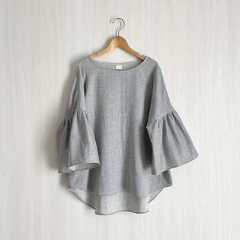 ギャザー袖プルオーバー_ダブルガーゼオーガニック綿100％_Blue Heather Grayの画像