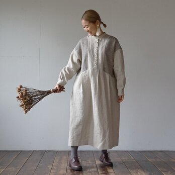 着丈１１８ｃｍ　フランネルリネン×リネンウールワンピース［アイボリー］