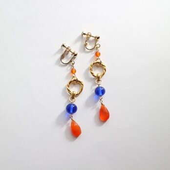 Vintage blue glass &Carnelian earringの画像