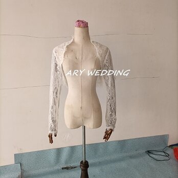 フランス風ウエディングドレス 長袖 ボレロ オフホワイト 羽織　花嫁/ウェディングドレス/ブライズメイド/結婚式/披露宴の画像