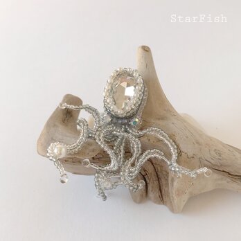 【タコ】蛸 Octopus ビーズ刺繍 ブローチ(L30)の画像