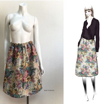 【1点もの・デザイン画付き】ゴブラン織りフレアースカート（KOJI TOYODA）の画像