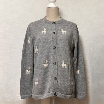 100％ベビーアルパカ　アルパカ柄カーディガン　ライトグレーの画像