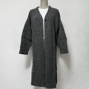 アルパカ混　ロングカーディガン　ダークグレーの画像