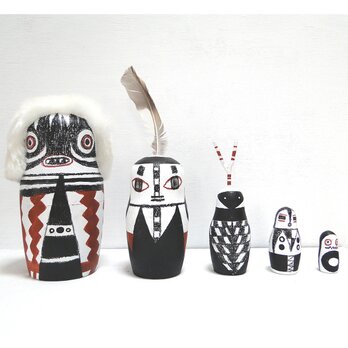 マトリョーシカ 白の戦士 精霊民族 アフリカセット 木雑貨 木工 置物 エスニックの画像