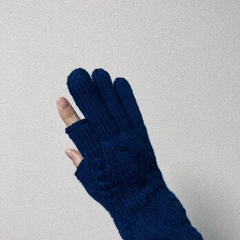 【受注制作】メンズスマホ対応手袋メリノウール100%ネイビーの画像
