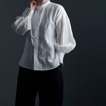 Linen Shirt ランタンスリーブシャツ / 白色 t007c-wht1の画像