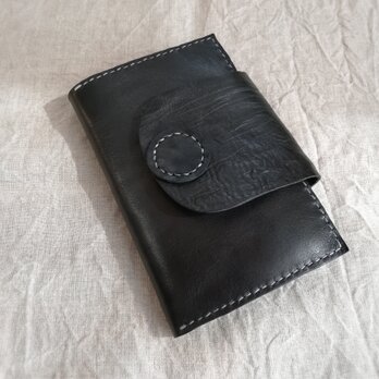 【Y.T様オーダー品】simple wallet 通帳サイズ　ブラック✗セルリアンブルー　オイルワックスレザーの画像