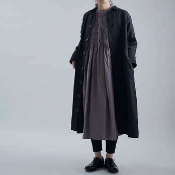 Linen Coat ステンカラー コート / 黒色 h004e-bck2の画像