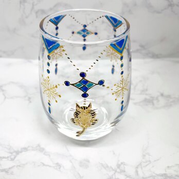 瓔珞と猫のガラス　スプリッツァーグラス　ブルーの画像