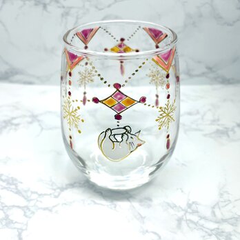 瓔珞と猫のガラス　スプリッツァーグラス　ピンクの画像