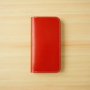 牛革 iPhone 13 mini カバー  ヌメ革  レザーケース  手帳型  レッドカラーの画像