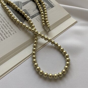 Vintage Pearls Long Necklaces 7ｍｍライトグリーンゴールド パールロング85ｃｍの画像